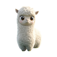 Fluffy 3D Cartoon Alpaca Stuffed Sheep Isolated on Transparent Background