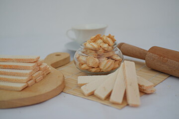 star shaped butter cookies or biscuits and wafer that look crispy and golden brown
