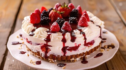 An inviting Tarta de Santiago is attractively displayed. The Tarta de Santiago, a classic Spanish almond cake, has a round shape. Its surface is decorated with a beautiful cross pattern, which is char