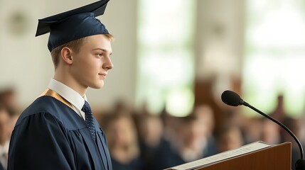 A young graduate in a cap and gown listens intently during a ceremony, embodying the moment of achievement and transition to the next phase of life.