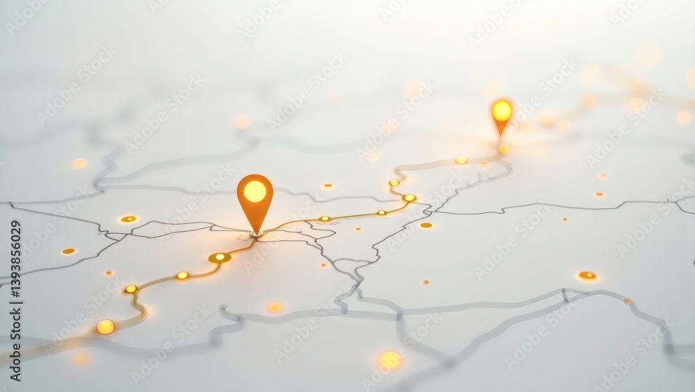 Poster a close-up shot of a map with two location pins, indicating a journey or destination