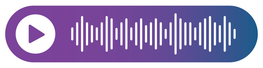 Purple Blue Gradient of Play Button with Music Rhythm Sound Wave on Rounded Rectangle