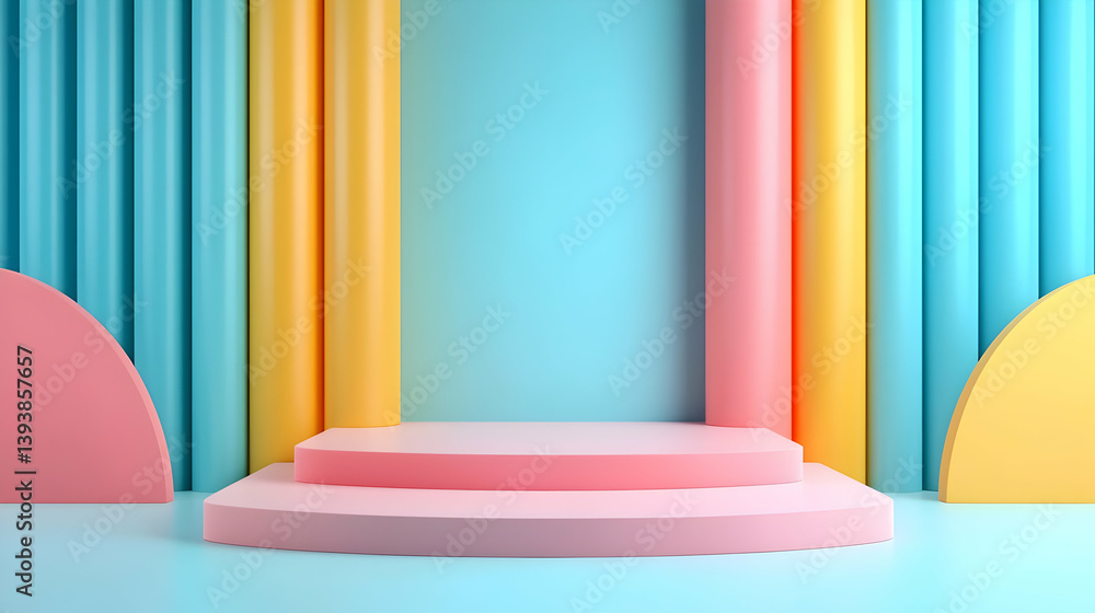 Aufkleber pastel geometric display with pink platform and colorful columns
