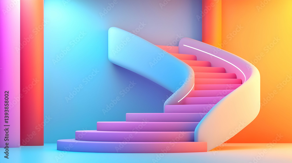 Poster pastel geometric spiral staircase podium with rectangular platform