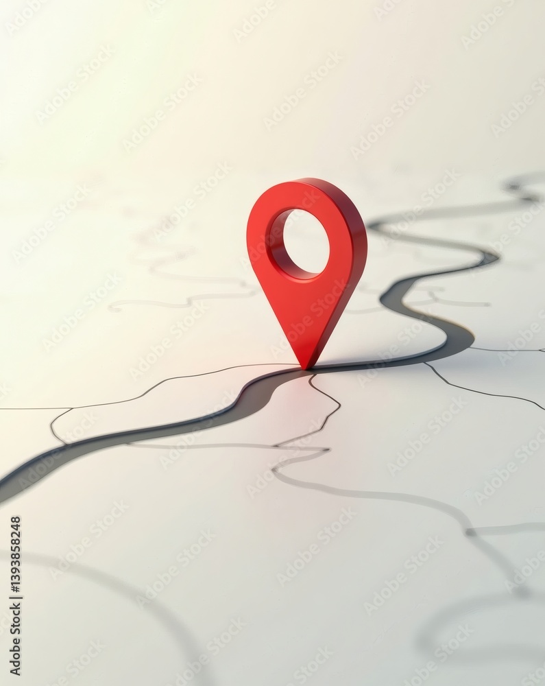 Poster a red location marker pinpoints a spot on a map, indicating a destination along a route