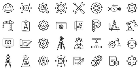 Engineering Industry Construction Robotics Tools Technology Machinery Drafting Innovation Maintenance Gear System Icon Design