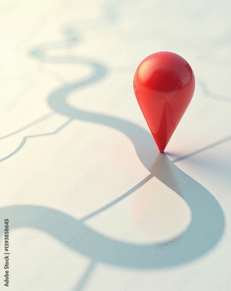 Poster a red map marker indicating a specific location on the map, suggesting a journey, destination, or tr