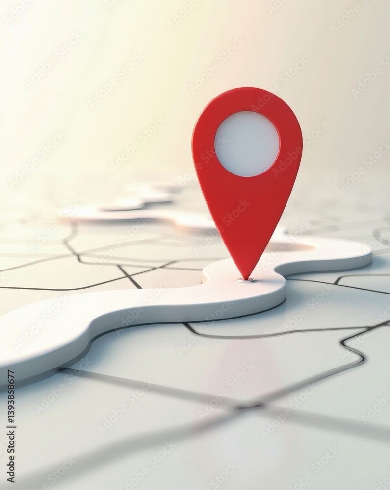 Aufkleber a vibrant red location marker pinpointing a route on a map, symbolizing navigation and travel