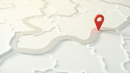 Close-up of a map with a pin indicating a location, highlighting a journey's path