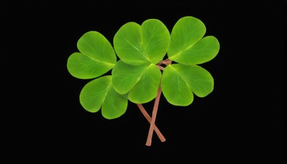 Vibrant digital illustration of a fourleaf clover plant with six leaves arranged in a fanlike pattern on black background.