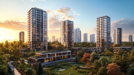 Obraz premium Sunrise Cityscape Luxury Apartments, Park