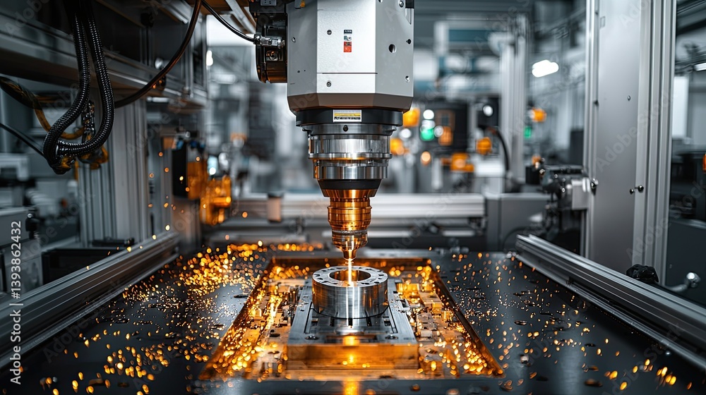 Poster high-tech industrial manufacturing: precision automated robotics in modern factory