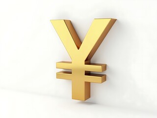 Fototapeta premium 3D rendering of a gold yen symbol with a reflective metallic surface. Positioned at an angle, sharp edges, and subtle shadows on a white background for a bold effect.
