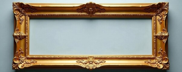 Ornate single golden wood picture frame, details visible , empty frame, luxury