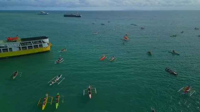 drone video of a busy port with lots of boats 