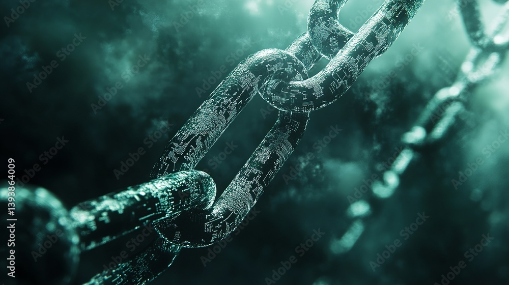 Poster abstract digital chain technology background teal green circuit board pattern secure network connect