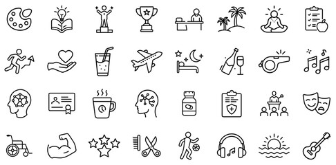 Wellness Lifestyle Creativity Fitness Mindfulness Motivation Relaxation Mental Health Self-Improvement Routine Hobby Icon Design