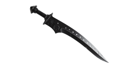 A dark, ornate dagger with a unique blade pattern.