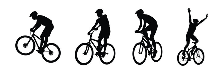 Fototapeta premium Mountain Biker Silhouette Jumping on Bicycle.