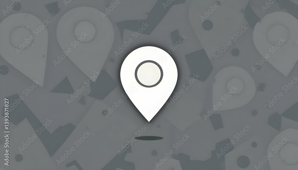 Poster location pin overlapping navigation icons, positioning and mapping concept