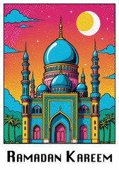 Printable pattern for wall decorations, covers, wallpapers, greeting cards on the occasion of a Muslim holiday. Ramadan . Oil painting