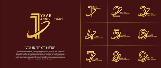Anniversary logo type set with double line number. golden color with swoosh can be use special moment
