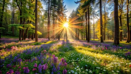 Sunlit Forest Meadow with Wildflowers