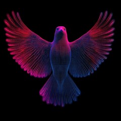 Obraz premium A vibrant, digital representation of a bird with wings spread, featuring a colorful grid pattern against a dark background.