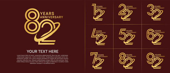 Anniversary logo type set with double line number. golden color with swoosh can be use special moment