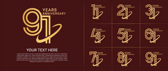 Anniversary logo type set with double line number. golden color with swoosh can be use special moment