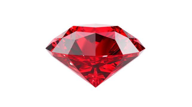 Isolated close up of a red ruby diamond on transparent background