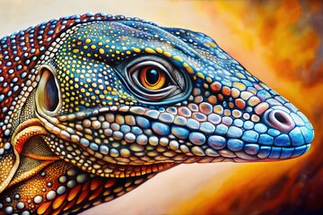 Fototapeta premium Goanna Dot Painting, Australian Reptile Art