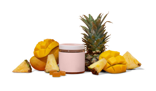 pineapple , mango blank jar for mockup on transparent 