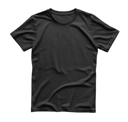 Plain black t-shirt displayed on a transparent background, ideal for showcasing custom designs or fashion concepts