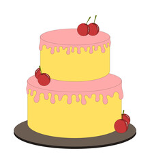 Strawberry and vanilla cake with icing decorations and cherries	
