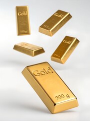 Floating Gold Bars with Engraved Text on White Background