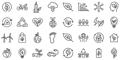 Eco Sustainability Carbon Footprint Line Icons Design