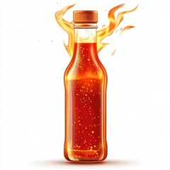 A fiery bottle of sauce, featuring vibrant colors and bubbles, exuding an energetic and spicy vibe.