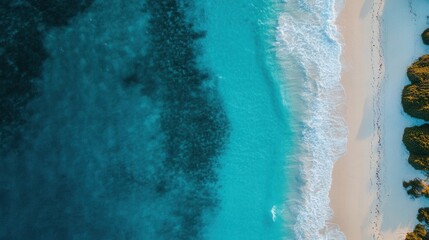 Stunning Aerial View of Turquoise Tropical Ocean Waves Meeting White Sandy Beach