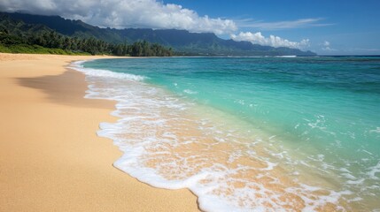 Tropical beach with turquoise water and sandy shore