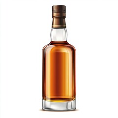 A sleek glass bottle filled with amber-colored liquid, featuring a metallic cap, showcasing a refined and elegant design.