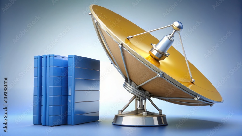 Poster satellite dish with data storage units in a modern workspace