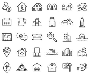 Real Estate and Property Line Icons Set Design