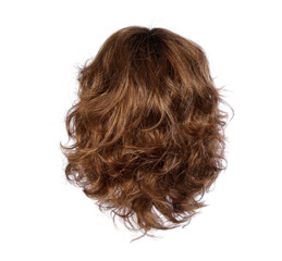 Naklejka premium Beautiful female hairstyle with brown long straight hair wig .Long straight Wig hair style fly fall explosion. Brown woman wig hair float in mid air. Straight brown wig hair on transparent background 