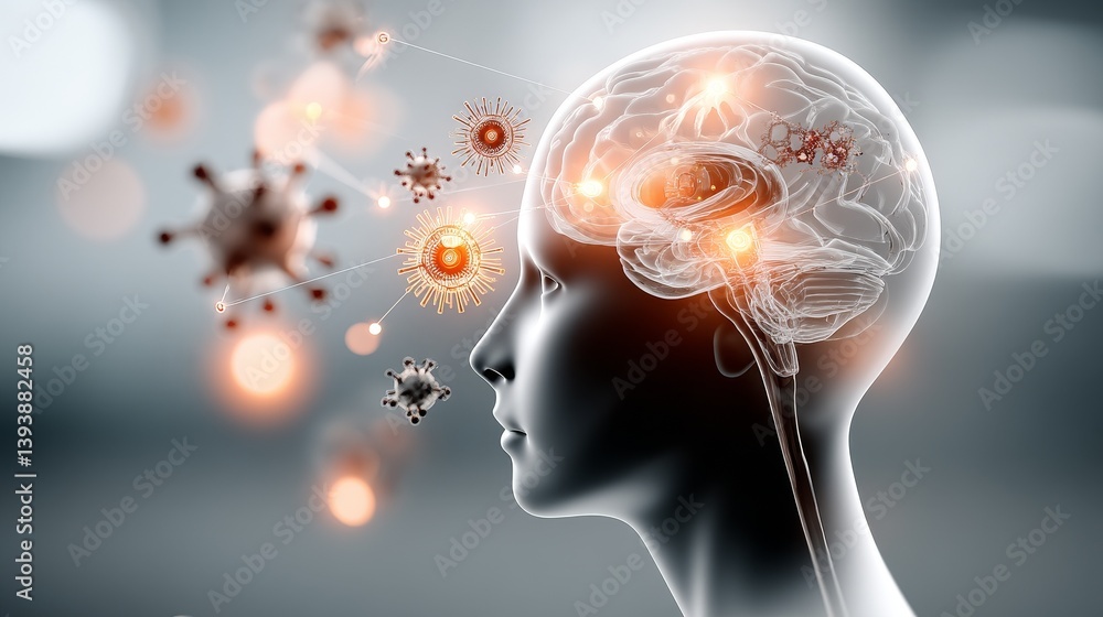 Poster human brain connected with ai data in futuristic research room, cinematic style with glowing screens