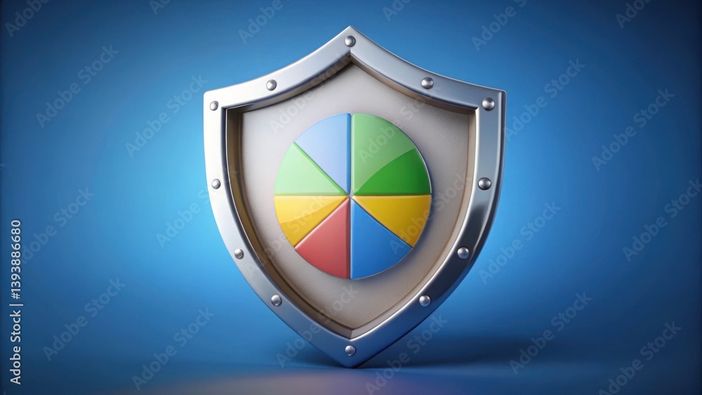 Aufkleber shield icon with pie chart visualization for investment analysis