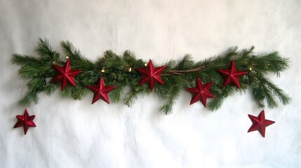 Festive Christmas Garland with Red Glitter Stars