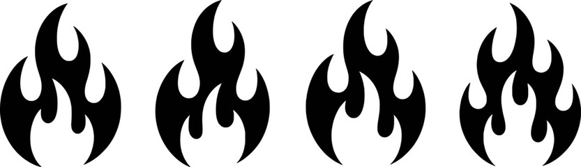 Set Of Four Flame Icons With A Tribal Graphic Design Style