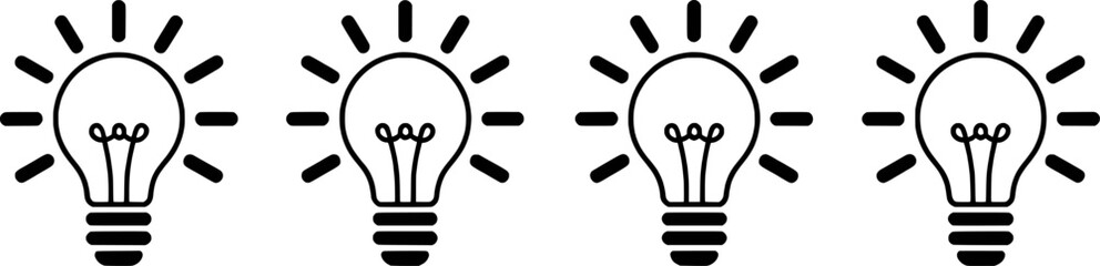 Four Light Bulb Icons In A Row Idea Concept Black And White