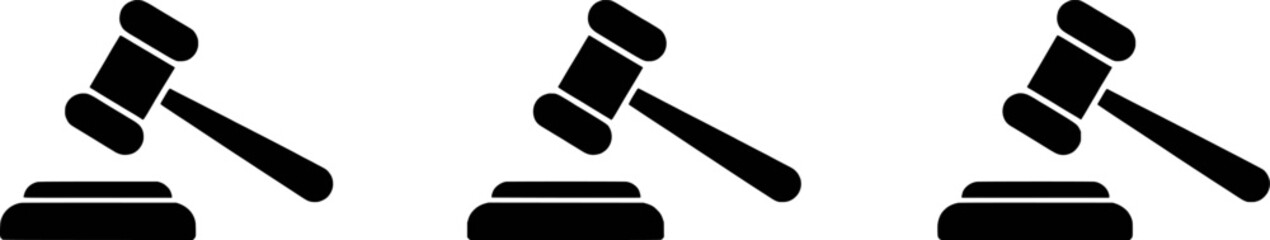 Three Gavel Icons Representing Justice Law And Legal Proceedings In A Simple Style
